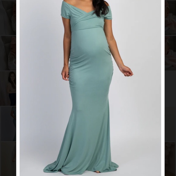 PinkBlush Mint Off Shoulder Wrap Maternity Photoshoot Gown/Dress - Picture 1 of 4